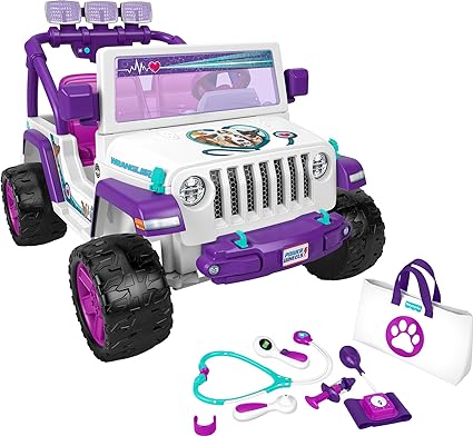 Power Wheels Preschool Ride-On Toy, Happy Hound Rescue Cruiser Jeep Wrangler with Pretend Medical Kit for Preschool Kids Ages 3  Years, Seats 2