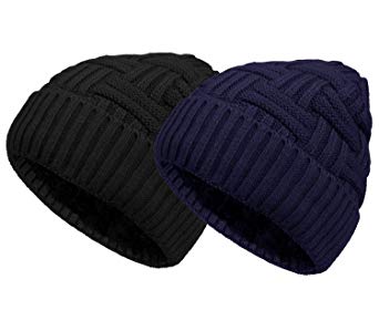 Loritta 1-2 Pack Winter Hat Warm Knitted Wool Thick Baggy Slouchy Beanie Skull Cap for Men Women Gifts
