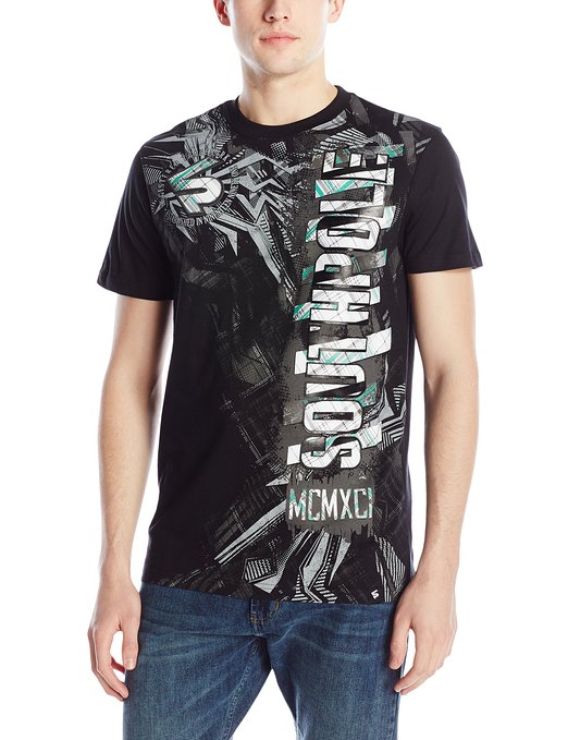 Southpole Men's High Density and Graphic T-Shirt with Asymmetric Plaid Backgrounds