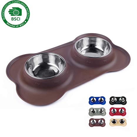 Sequoialake Dog Bowls with Anti-Overflow and Anti-Skid Silicone Dog Food Mat, Stainless Steel Antibacterial Feeder Easy to Clean for Small Medium Large Dogs Cats Pets