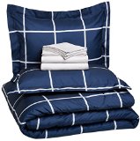 AmazonBasics 7-Piece Bed-In-A-Bag - FullQueen Navy Simple Plaid