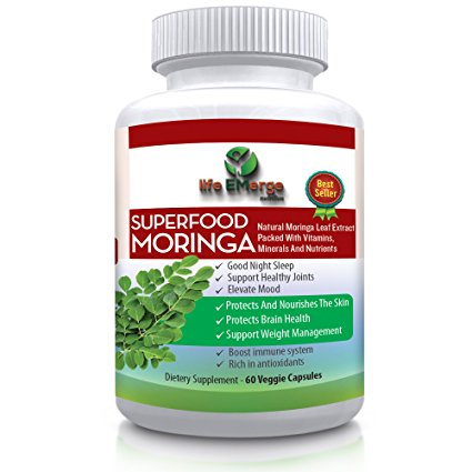 Superfood Moringa Oleifera- 100% Natural Leaf Powder Capsules 800mg (60-Count) Leaf Extract | Vitamins, Minerals and Protein| Support Weight Loss, Energy, Stress, Sleep