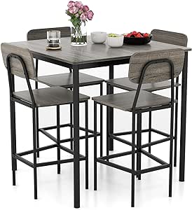 Giantex 5-Piece Dining Table Set W/Counter Height Table & 4 Bar Stools, Modern Kitchen Dining Set W/Footrest & Backrest, Space-Saving Dinette Set for Pub, Dining Room, Restaurant (Black Oak)