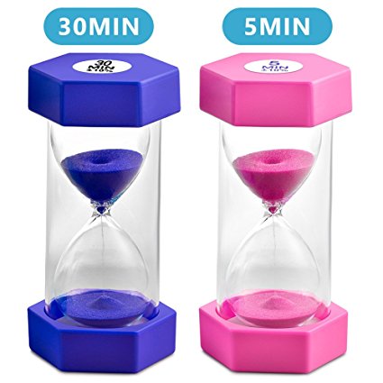 Sand Timer VAGREEZ Hourglass Sand Timer 5 Minutes 30 Minutes Timer Clock for Kids Games Classroom Home Office Kitchen Use (Pack of 2)