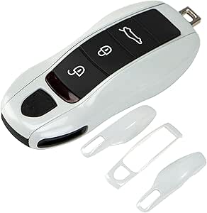 AeroBon 3-Piece Painted Key Cover Key Fob Shell Cover Compatible with Porsche Key Shell, Key Shell Replacement (MK1, Carrara White)