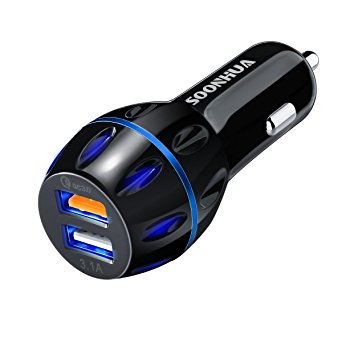 Mini Dual USB Port Car Charger, SOONHUA Power Drive 2 Quick Charge3.0 5V 3.1A Car Adapter for iPhone X / 8 / 7 / 6s / Plus, iPad Pro / Air 2 / mini, Galaxy S7 / S6 / Edge / Plus, Note 5 / 4, LG, Nexus