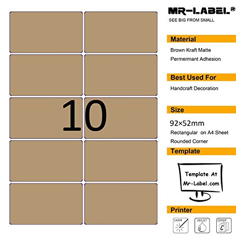 Mr-Label® Blank Kraft Labels –Self Adhesive Stickers for Gift Decoration|Hand craft| Finishing Touch (Size:52*92mm) (25 Sheets/250 Labels)