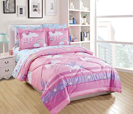 Fancy Linen 7pc Full Comforter Set Castle Unicorn Blue Pink Purple White Yellow New