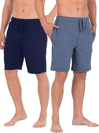 Fruit of the Loom Mens Pajama Shorts 2 Pack, Breathable Mesh Lounge Sleepwear Set with Elastic Waistband and Pockets