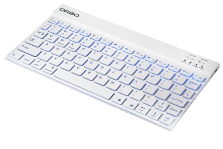 Orbo Wireless Backlit Keyboard w/Bluetooth 3.0 for Easy Pairing to Bluetooth-Compatible Mobile Devices - Ultra Slim Aluminum Body & Selectable 7-Color Key Illumination - White