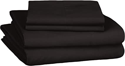 AmazonBasics Soft Microfiber Sheet Set with Elastic Pockets - Queen, Coal Black