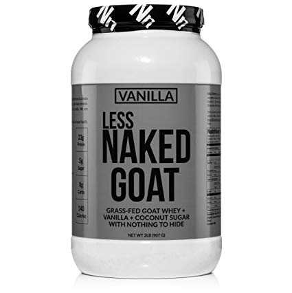 Vanilla Less Naked Goat - 100% Grass Fed Goat Whey Protein Powder from Small-Herd Wisconsin Dairies, 2lb Bulk, GMO Free, Soy Free. Easy to Digest - All Natural - 23 Grams of Protein - 25 Servings