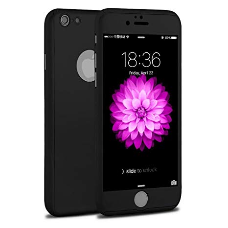 iPhone 6S Case,Slim Ultra Thin Perfect Fit 360 Degree Full Protection Premium Matte Hard Case with Tempered Glass Screen Protector For iPhone 6/6S-Black (iPhone 6/6S Plus)