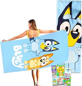 Disney Bluey Towel Set for Kids - Bundle with 27x54 Bluey Towel, Stickers and More (Bluey and Bingo Pool and Bathroom Set)