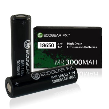 EcoGear FX 18650 IMR 3000mAh 40A 3.7V High Drain Flat Top Rechargeable Lithium-ion Batteries (2-Pieces)
