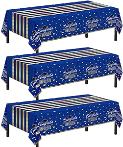 Childom Graduation Party Tablecloth, 3 Pack Blue Plastic Rectangular 54x108 inches, Waterproof Disposable Table Cloth for Class of 2024 Decorations