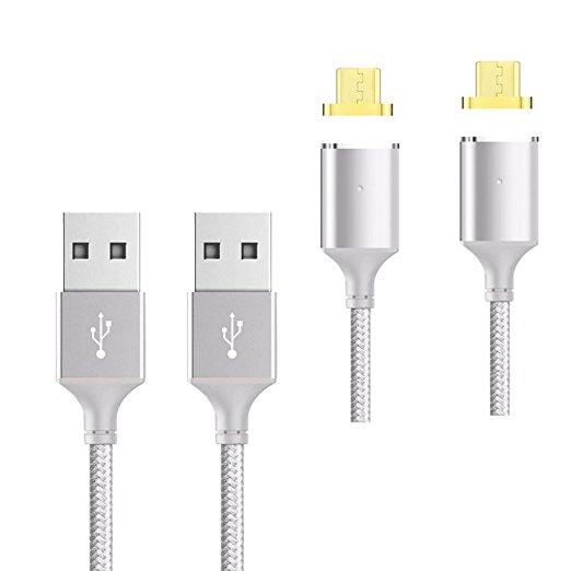 Magnetic Micro USB Cable 3.3ft (1m) Charging and Data Sync for Android/Samsung/Windows/MP3/Camera and other Device (3.3ft-Silver Twin Pack)