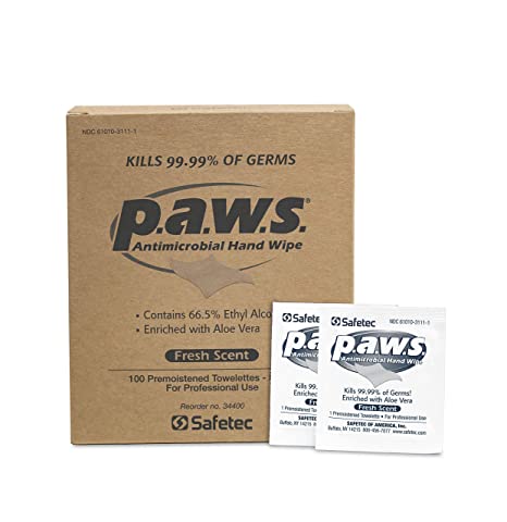Safetec PAWS Antimicrobial Towelette 4 Boxes (100 Each)