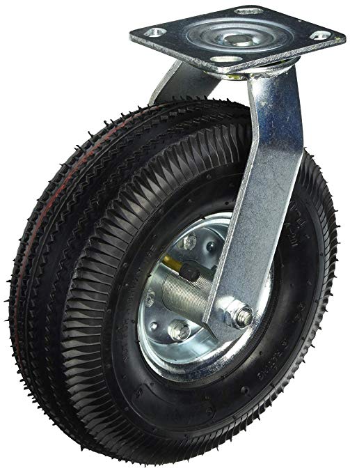 Shepherd Hardware 9796 10-Inch Pneumatic Caster Wheel, Swivel Plate, Steel Hub with Ball Bearings, 5/8-Inch Bore Centered Axle