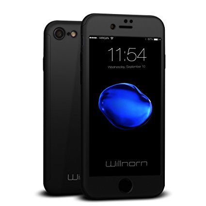 iPhone 7 Case, Willnorn Norn One Full Body Coverage Ultra Slim Case with Tempered Glass Screen Protector for Apple iPhone 7 (4.7-Inch) (Space Black)