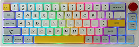 EPOMAKER TH66 65% Hot Swappable RGB 2.4Ghz/Bluetooth 5.0/Wired Mechanical Keyboard with MDA PBT Keycaps, 2200mAh Long-Lasting Battery, Knob Control for Mac/Win(Gateron Pro Brown with White Case)