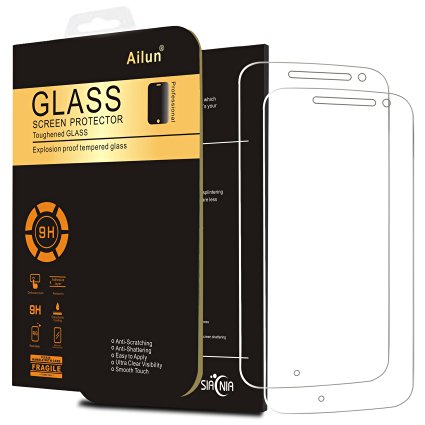 Moto G4 Screen Protector,[2Packs]by Ailun,Tempered Glass for Moto G4,9H Hardness,Ultra Clear,Bubble Free,Anti-Scratch&Fingerprint&Oil Stain Coating,Case Friendly-Siania Retail Package