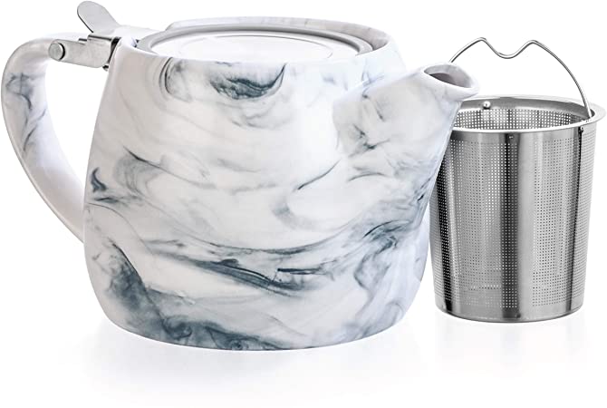 Tealyra - Marble Porcelain Teapot Grey - 22-ounce (2-3 cups) - Unique Design - Extra-Fine Infuser and Stainless Steel Lid - Infuse Loose Leaf Tea or Bags - 650ml