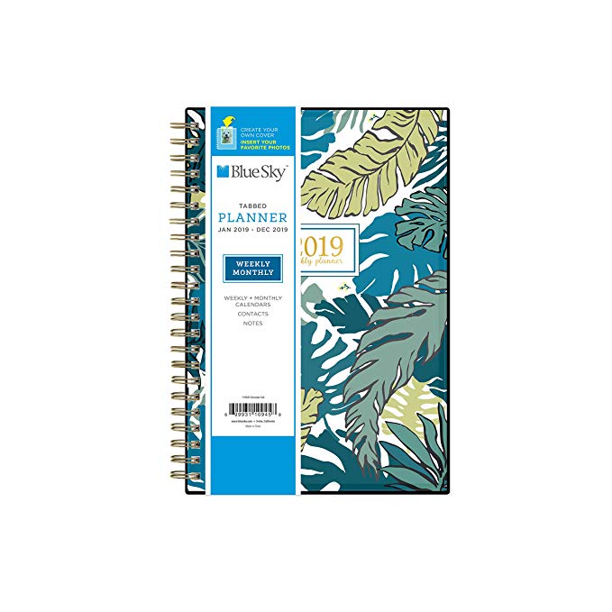 Blue Sky 2019 Weekly & Monthly Planner, Flexible Cover, Twin-Wire Binding, 5" x 8", Grenada
