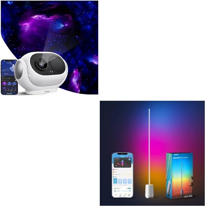 Govee RGBIC Lyra Color Changing Corner Lamp Bundle Star Projector, Star Light with 8 Replaceable Discs, 38 Scene Modes, Bluetooth Speaker and 21 White Noises