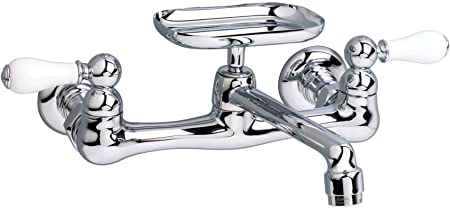 American Standard 7295.252.002 Heritage Wall-Mount 5-5/8-Inch Swivel Spout Farm Sink Faucet with Porcelain Lever Handles, Chrome