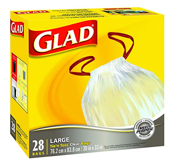 Glad Clear Bags - Large 77 Litres - Drawstring, 28 Trash Bags