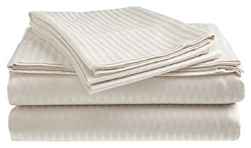 Queen Size White 400 Thread Count 100% Cotton Sateen Dobby Stripe Sheet Set