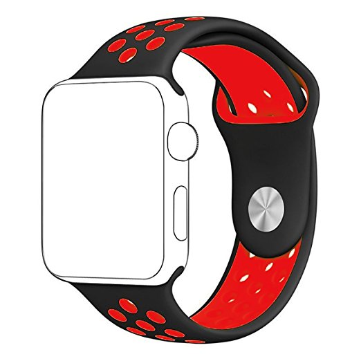 For Apple Watch 42mm Nike Sport Band, ZONEYILA Soft Silicone Quick Release Replacement Strap for Apple Watch Series 1 Series 2,iWatch Nike  (Black Red 42mm)
