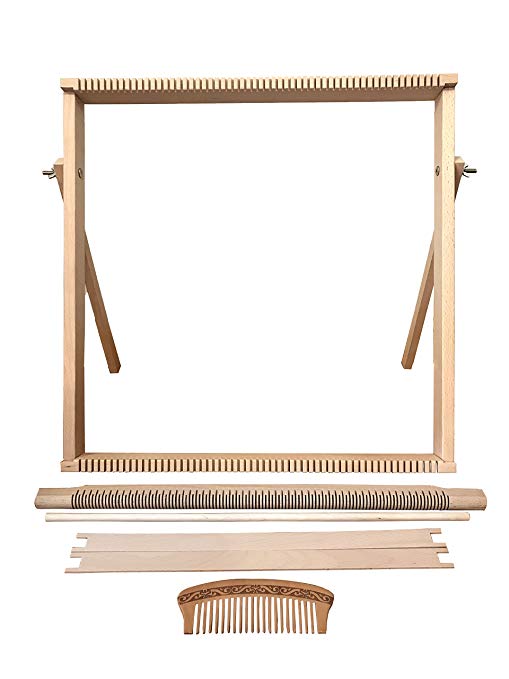 Weaving Loom Kit Large (50 cm x 50 cm) with Stand, Wooden Looming Set, Frame Loom with Heddle Bar | Beech Wood Tapestry Loom
