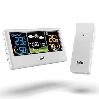 Raddy WF-55C Wetterstation Funk mit Außensensor Farbdisplay für Innen und Außen Wettervorhersage mit Hygrometer Thermometer Wecker für Zuhause