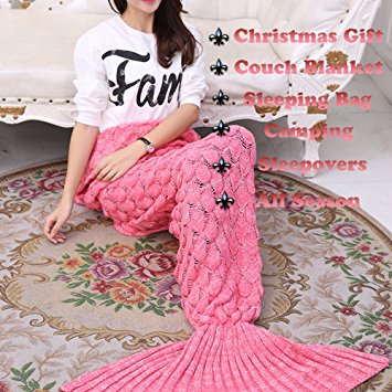 Feiuruhf Mermaid Tail Blanket Crochet and Mermaid Blanket for adult, Super Soft All Seasons Sleeping Blankets (pink)