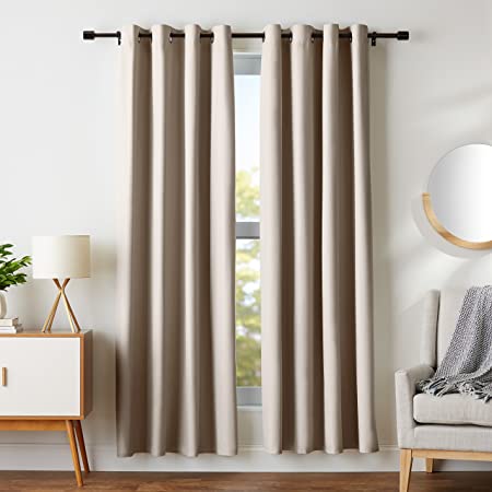 AmazonBasics Room Darkening Blackout Window Curtains with Grommets - 42" x 84", Taupe, 2 Panels