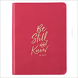 Christian Art Gifts Ruby Pink Faux Leather Journal | Be Still and Know Psalm 46:10 Bible Verse | Handy-sized Flexcover Inspirational Notebook w/Ribbon ... 240 Lined Pages, Gilt Edges, 5.5 x 7 Inches