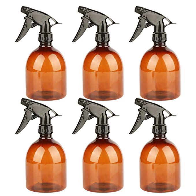 Plastic Spray Bottle 16 oz, Empty Amber Spray Bottles for Cleaning Solutions,Hair,Oils,Adjustable Head Sprayer Water Squirt Bottle(6 PACK，amber)