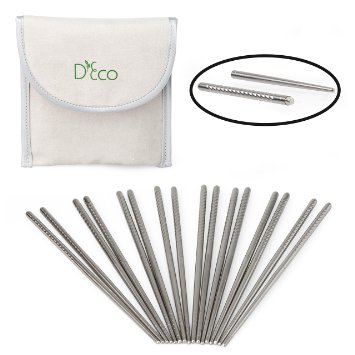 Stainless Steel Chopsticks- Twist Apart Reusable Travel Chopsticks with Pouch by D'Eco (8 Sets)