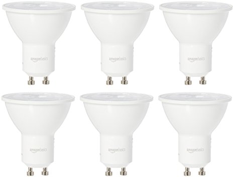 AmazonBasics 50 Watt Equivalent, Bright White, Dimmable, GU10 LED Light Bulb - 6 Pack