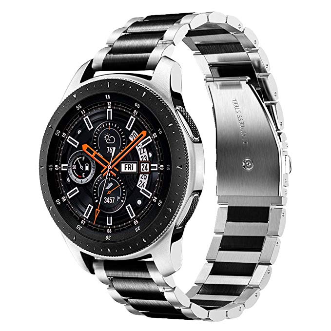 V-MORO Band Comaptible with Galaxy Watch 46mm Bands/Gear S3 Frontier Band Men 22mm Solid Stainless Steel Strap Replacement for Samsung Galaxy Watch 46mm/Gear S3 Frontier/Classic Silver/Black