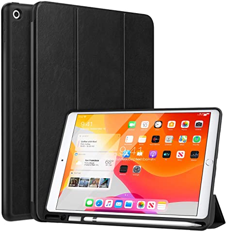 MoKo Case Fit New iPad 10.2" 2020/2019 with Apple Pencil Holder, Slim Lightweight Smart Shell Stand Cover Case Fit iPad 8th Generation 2020/iPad 7th Generation 2019,Auto Wake/SleepBlack