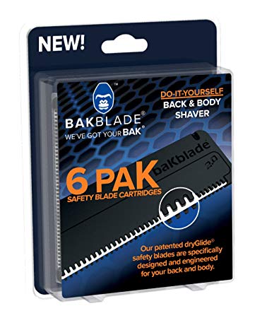 BAKblade 2.0 - Back Hair & Body Shaver Refill Replacement Cartridges. 4” Extra-Wide Wet or Dry Disposable Razor Blades (6-Pack)