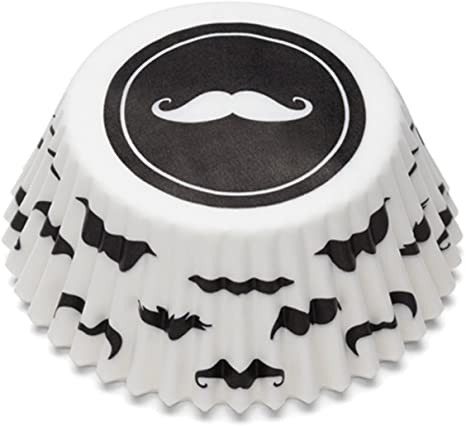 Fox Run Mustache Bake Cup Set, Standard, 50-Count, White