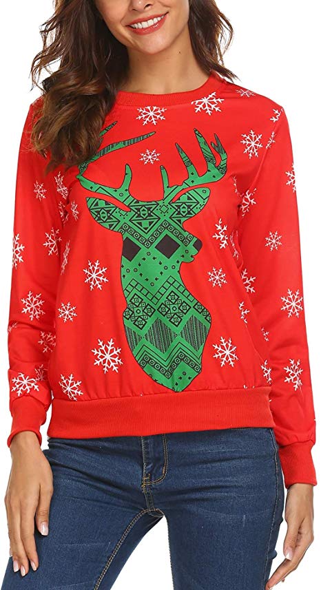 ACEVOG Women's Casual Long Sleeve Crewneck Pullover Sweatshirt Tunic Tops for Christmas