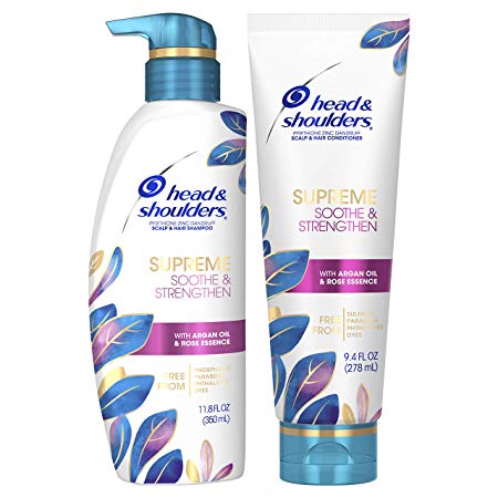 Head and Shoulders Supreme, Scalp Care and Dandruff Treatment Shampoo and Conditioner Bundle, with Argan Oil and Rose Essence, Soothe and Strengthen Hair and Scalp, 11.8 Fl Oz