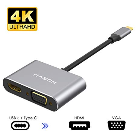 USB C to HDMI VGA Adapter, USB 3.1 Type C (USB-C) to VGA Adapter with Aluminium Case for2017 / 2016 MacBook, 2017 iMac, Chromebook, Dell, HP, Samsung Galaxy S8/S8 Plus and More Type C Devices