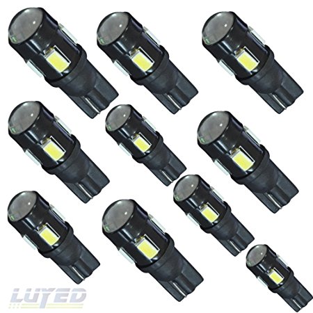 LUYED 10 X 240 Lumens Super Bright 5630 6-EX Chipsets With Lens 194 168 175 2825 W5W 158 161 T10 Wedge Led Bulbs,Xenon White