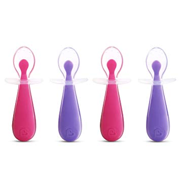 Munchkin 4 Piece Silicone Trainer Spoon, Pink/Purple